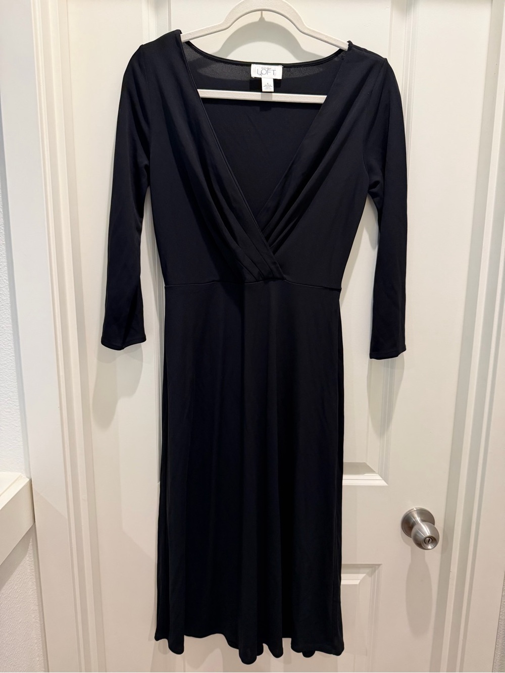 LOFT Black Long-Sleeve Surplice Midi Dress